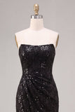 Abito elegante lungo a spalline con paillettes senza spalline