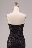Abito elegante lungo a spalline con paillettes senza spalline