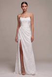Abito elegante lungo a spalline con paillettes senza spalline