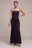 Abito elegante Maxi a spalline nere con paillettes
