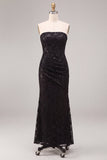 Abito elegante Maxi a spalline nere con paillettes