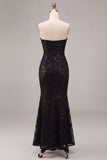 Abito elegante Maxi a spalline nere con paillettes