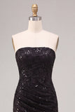 Abito elegante Maxi a spalline nere con paillettes