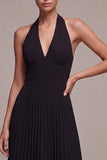 Abito elegante Maxi a pieghe neri in chiffon con scollo a scollo a linea pieghe
