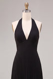 Abito elegante Maxi a pieghe neri in chiffon con scollo a scollo a linea pieghe