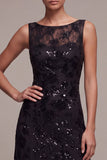 Abito elegante Maxi a linea di chiffon nero, paillettes con scollo batello,