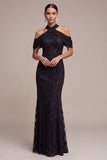 Abito formale Maxi con paillettes nere a paillettes nere sirena
