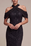 Abito formale Maxi con paillettes nere a paillettes nere sirena