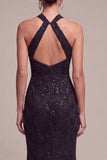 Abito formale Maxi con paillettes nere a paillettes nere sirena