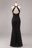 Abito formale Maxi con paillettes nere a paillettes nere sirena