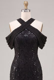 Abito formale Maxi con paillettes nere a paillettes nere sirena