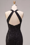 Abito formale Maxi con paillettes nere a paillettes nere sirena
