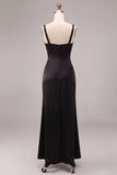 Sirena nera in raso con spalline spesse e abito formale lungo