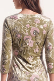 Vestito da lavoro grigio a maniche floreali 3/4 midi