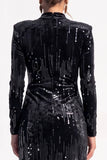 Abito da festa nero con scollo alto e paillettes con fessura
