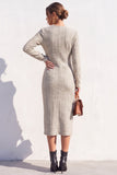 Bodycon Midi blu in Tweed a V con spacco
