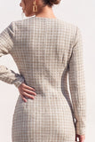 Bodycon Midi blu in Tweed a V con spacco