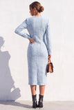 Bodycon Midi blu in Tweed a V con spacco