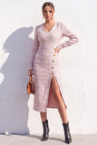 Bodycon Midi blu in Tweed a V con spacco