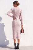 Bodycon Midi blu in Tweed a V con spacco