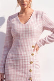 Bodycon Midi blu in Tweed a V con spacco