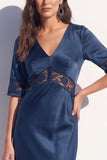 Bodycon Abito Midi in Pizzo Nero di Raso con Maniche Corte