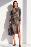 Abito da lavoro midi a maniche lunghe in tweed nero a spalle fredde