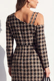 Abito da lavoro midi a maniche lunghe in tweed nero a spalle fredde