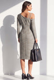Abito da lavoro midi a maniche lunghe in tweed nero a spalle fredde