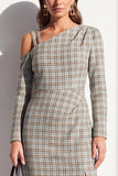 Abito da lavoro midi a maniche lunghe in tweed nero a spalle fredde