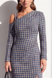 Abito da lavoro midi a maniche lunghe in tweed nero a spalle fredde
