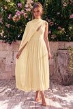 Abito midi senza maniche a V in chiffon blu in chiffon con mantello