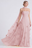 Abito da damigella lunga senza spalline in chiffon Daffodil con fiori 3D