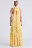 Abito da damigella lunga senza spalline in chiffon Daffodil con fiori 3D