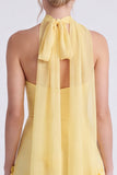 Abito da damigella lunga senza spalline in chiffon Daffodil con fiori 3D