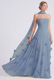 Abito da damigella lunga senza spalline in chiffon Daffodil con fiori 3D