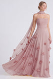 Abito da damigella lunga senza spalline in chiffon Daffodil con fiori 3D