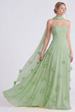 Abito da damigella lunga senza spalline in chiffon Daffodil con fiori 3D
