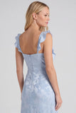Vestito da damigella lungo con spalle floreali Jacquard e spacco