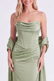 Vestito da damigella lunga con corsetto senza stelle Sirena Sage e pizzo sulla schiena