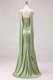 Vestito da damigella lunga con corsetto senza stelle Sirena Sage e pizzo sulla schiena