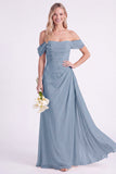 Vestito lungo da damigella in chiffon spalla a spalla