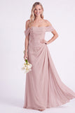 Vestito lungo da damigella in chiffon spalla a spalla