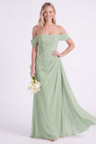 Vestito lungo da damigella in chiffon spalla a spalla