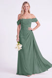 Vestito lungo da damigella in chiffon spalla a spalla