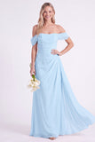 Vestito lungo da damigella in chiffon spalla a spalla