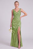 Corsetto floreale verde sirena con scollo a V e lungo abito da damigella con fessura