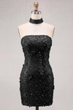 Abito corto di cocktail bodycon senza paillettes dorati con pizzo sulla schiena