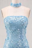 Abito corto di cocktail bodycon senza paillettes dorati con pizzo sulla schiena