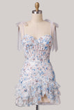 Bodycon paillettes lilla corsetto a livelli con volant vestito corto da ritorno a casa